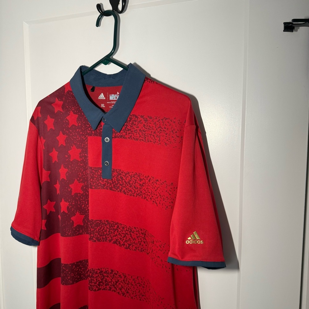 Adidas USA Golf Performance Stretch Polo. American Flag, sweat wicking. Mens XL - Picture 2 of 7